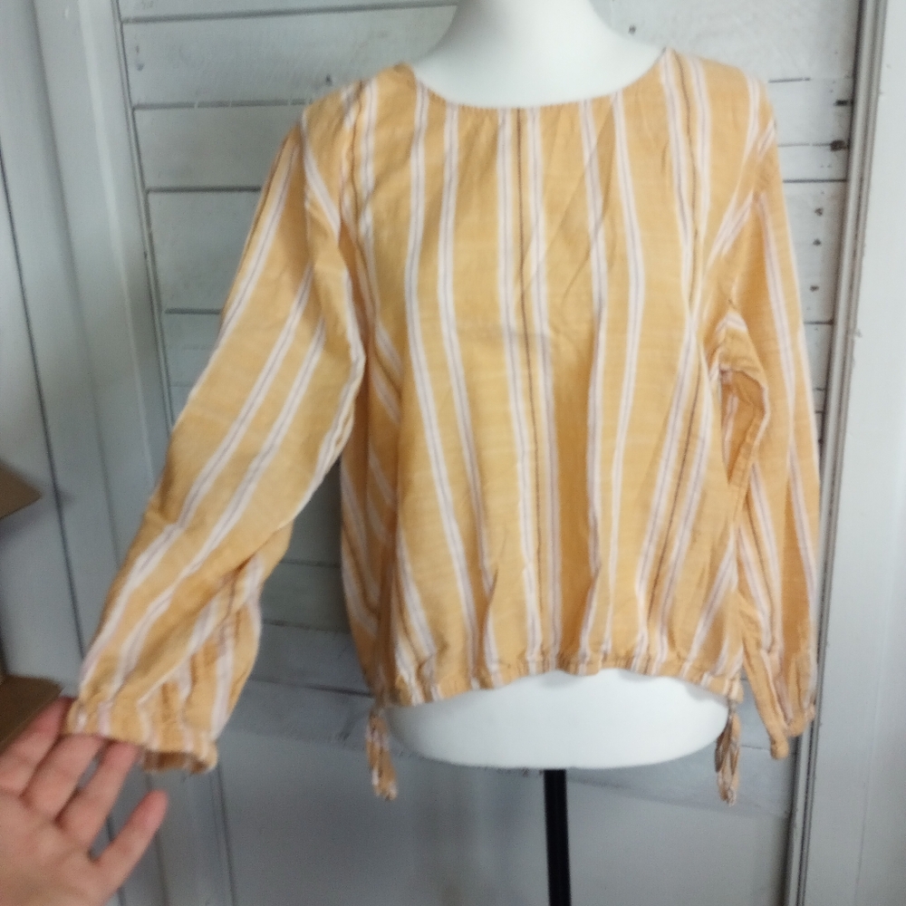 a.n.a A New Approach Women’s Large Yellow Striped Long Sleeve Blouse Top Boho *